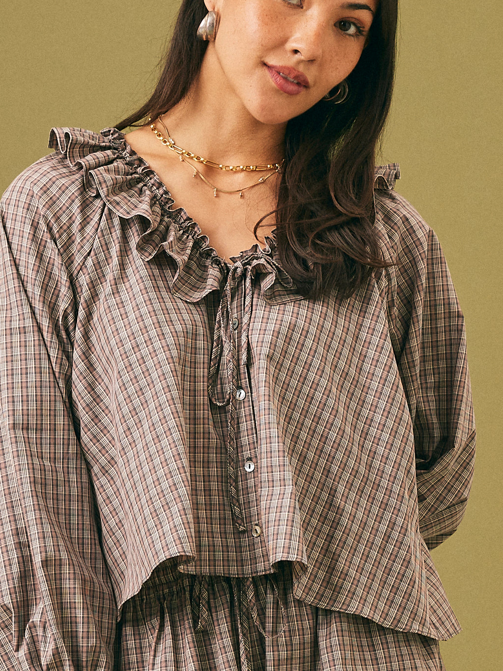 Lyra Frill Blouse Check