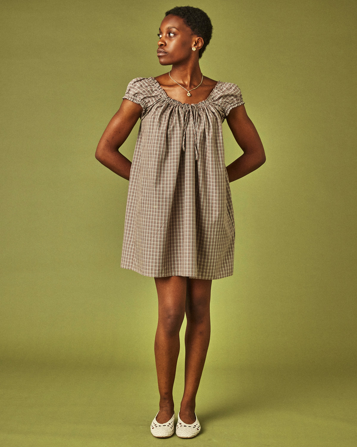 Elowen Tie Front Mini Dress Check
