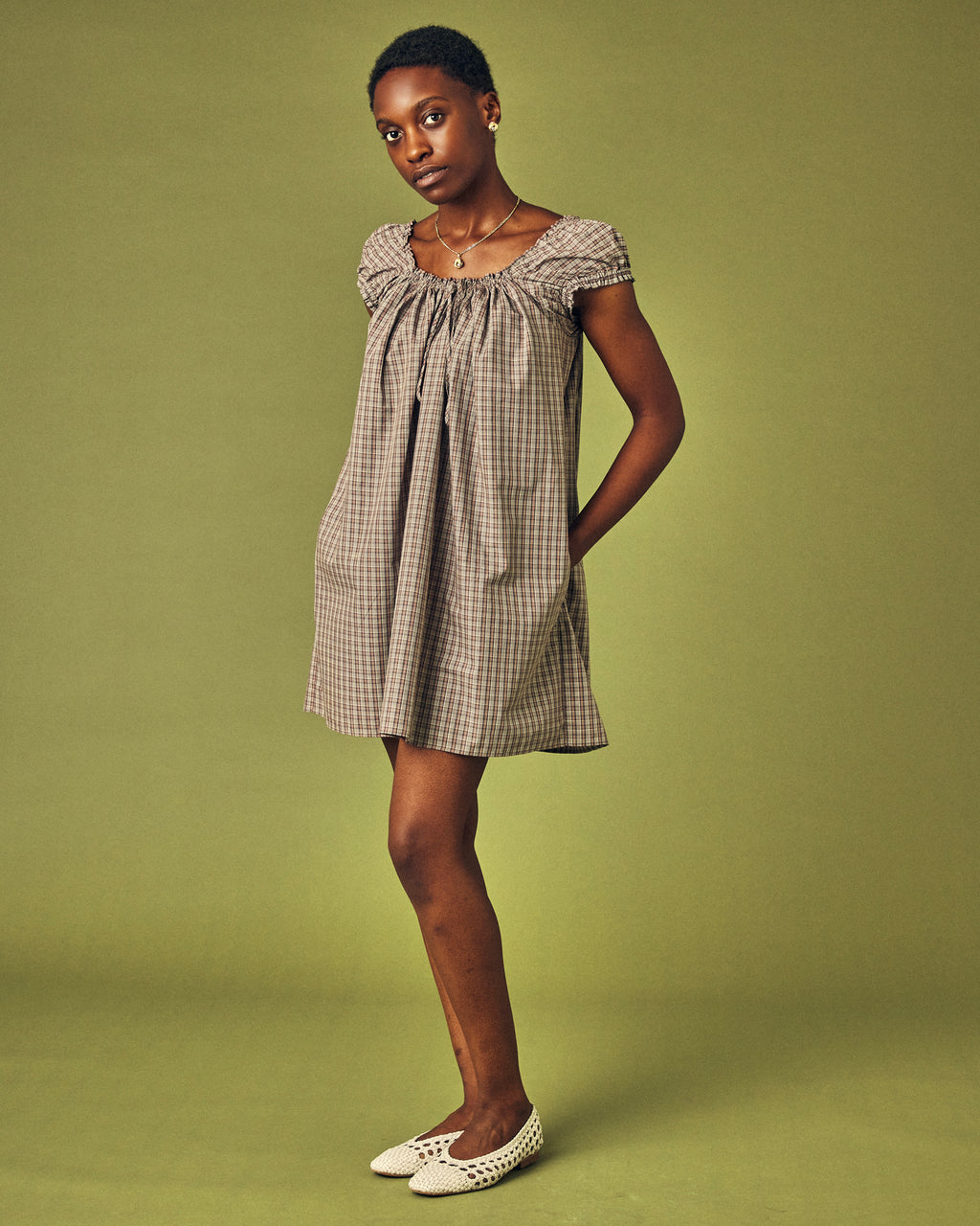 Elowen Tie Front Mini Dress Check