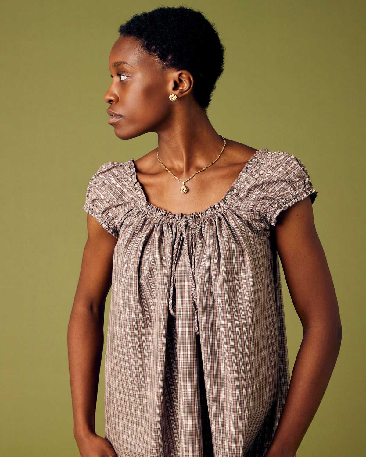 Elowen Tie Front Mini Dress Check